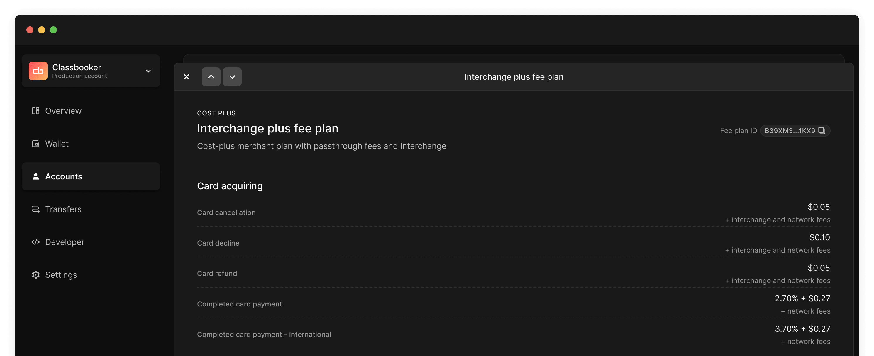 Fee plans in the Dashboard