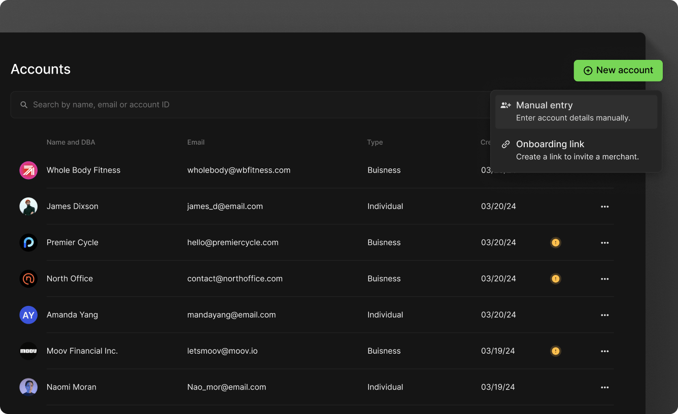 Create accounts in the Dashboard