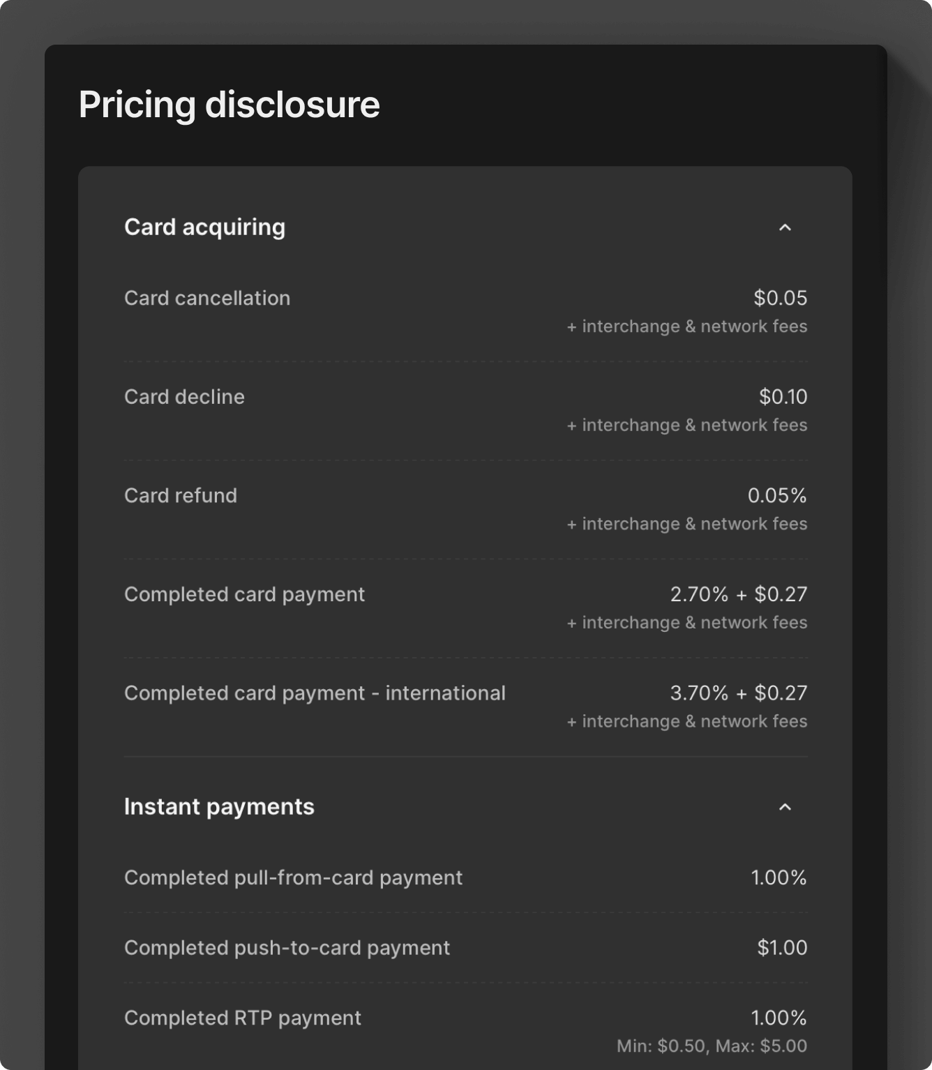Pricing plan disclosure