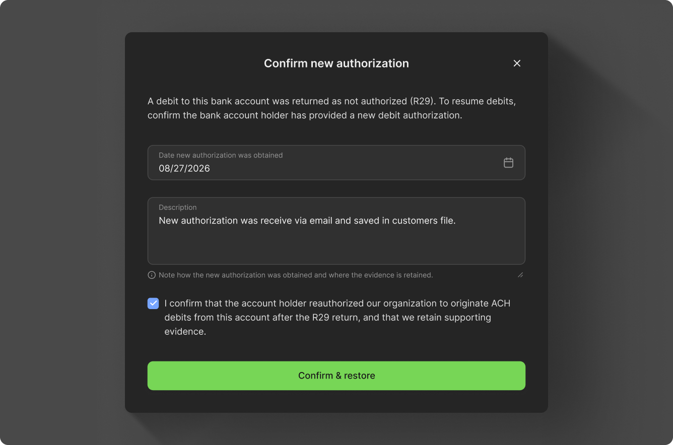 Restore account modal