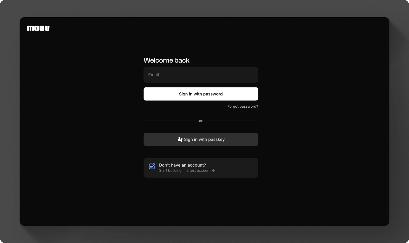 Sign in to the Moov Dashboard with passkey