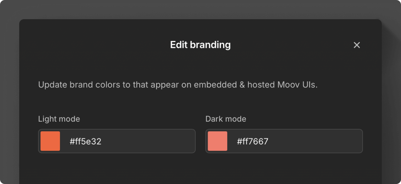 Brand settings in Moov Dashboard