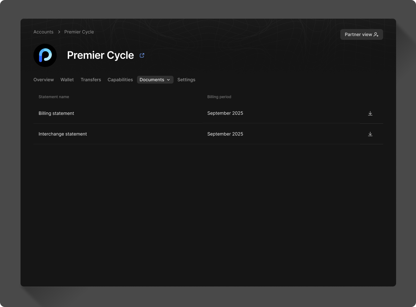 Merchant statements in Moov Dashboard