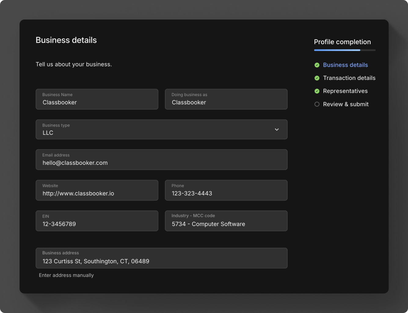 Activate production account GIF of Moov Dashboard