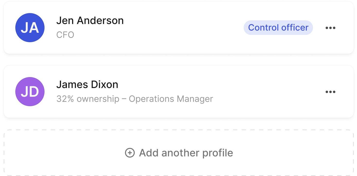 Visual of owner and officer modal.