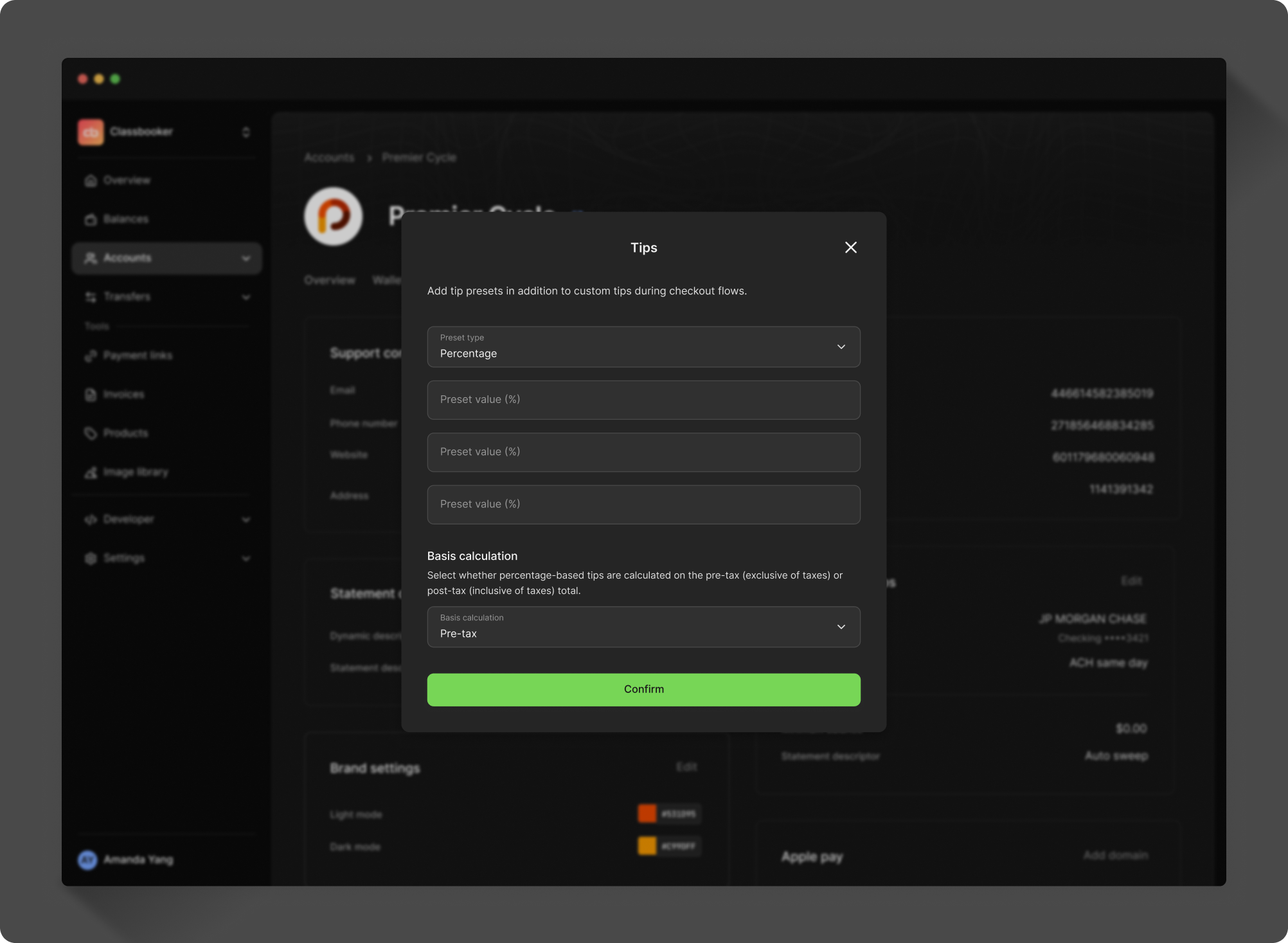 Set tipping presets